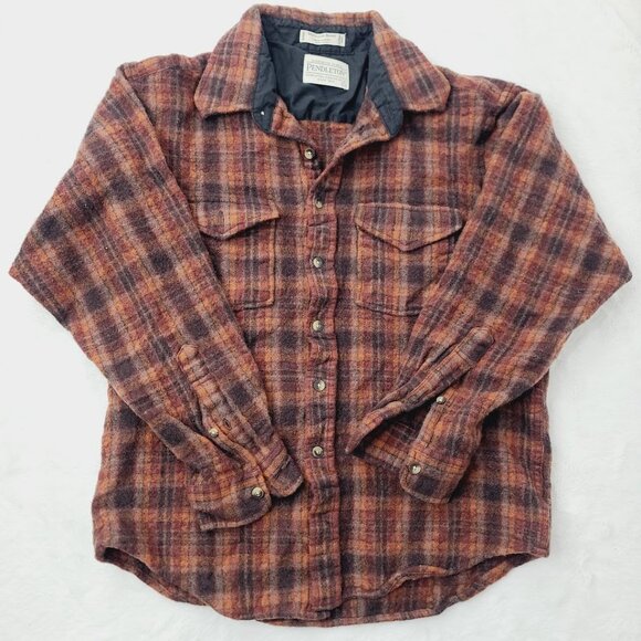 Pendleton Boy's Red Black Plaid Wool Long Sleeve Button-Front Shirt Size L - Picture 2 of 9